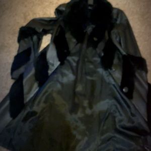 Black leather coat with fur stripes